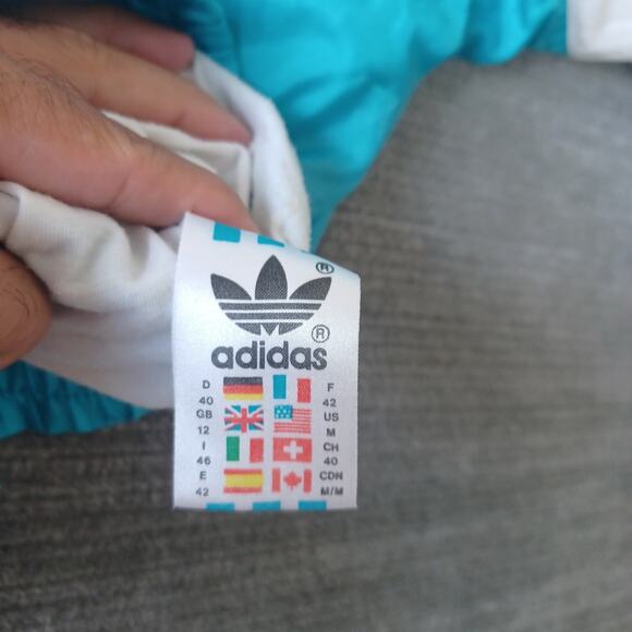 Vintage Adidas Windbraker Jacket Womens Medium‎ Blue Shiny Front Zip 80's - Picture 5 of 9